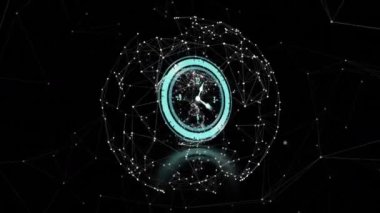 Saat üzerinde bağlantı ağı olan dünyanın animasyonu hızla ilerliyor. küresel bağlantılar, ağlar ve veri işleme konsepti dijital olarak oluşturulmuş video.