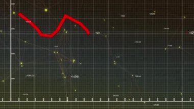 Animasyon kırmızı çizgi ızgara üzerinde işleniyor. küresel bağlantılar ve veri işleme konsepti dijital olarak oluşturulmuş video.