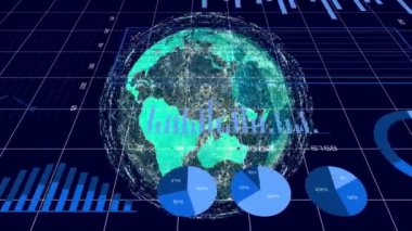 Dünya çapında animasyon istatistikleri ve veri işleme. küresel bağlantılar ve veri işleme konsepti dijital olarak oluşturulmuş video.