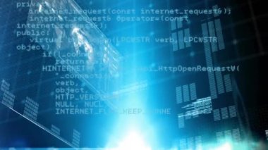 Dünya ve ekranda veri işleme animasyonu. küresel iş, veri işleme ve hesaplama kavramı dijital olarak oluşturulmuş video.