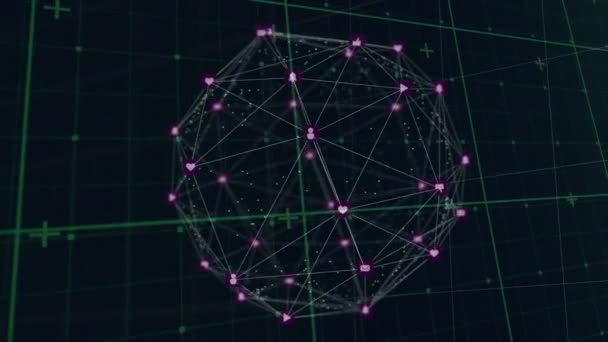 Animación Red Conexiones Globo Rejilla Concepto Negocio Global Procesamiento Datos — Vídeo de stock