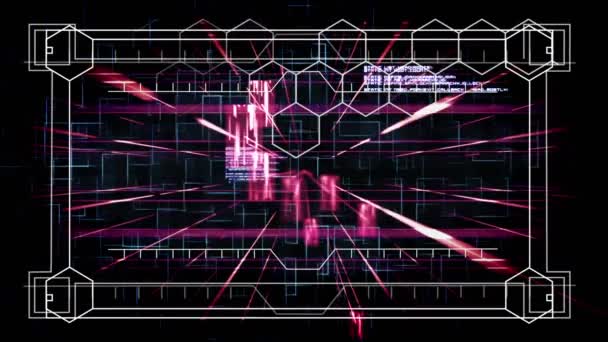 Animation Hexagons Data Processing Digital Black Red Space Global Digital — Stock Video