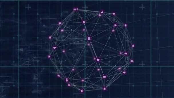 Animação Processamento Dados Rede Conexões Com Ícones Globo Grade Conceito — Vídeo de Stock