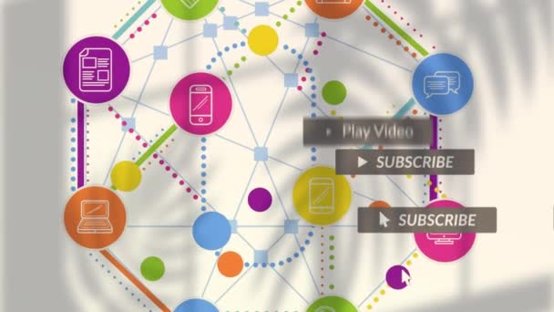 Animation Von Abonnement Und Social Network Symbolen Mit Netzwerk Von — Stockvideo