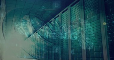 Sunucu odasında siber saldırı uyarısı. küresel internet güvenliği, bağlantılar ve veri işleme kavramı dijital olarak oluşturulmuş görüntü.