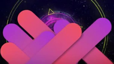 Değişen dünya üzerinde kırmızı ve pembe şekillerin ve çeşitli şekillerin animasyonu. yeni teknoloji, ağ, iletişim ve bağlantı konsepti dijital olarak oluşturulmuş video.