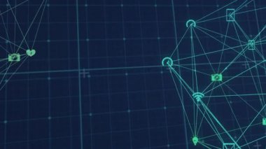Simge küreleri ve ızgara ile bağlantı ağının animasyonu. küresel iş, veri işleme ve bağlantı konsepti dijital olarak oluşturulmuş video.