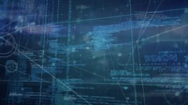 Veri işlemenin animasyonu, bağlantılar ağı ve ızgara. küresel iş, veri işleme ve bağlantı konsepti dijital olarak oluşturulmuş video.