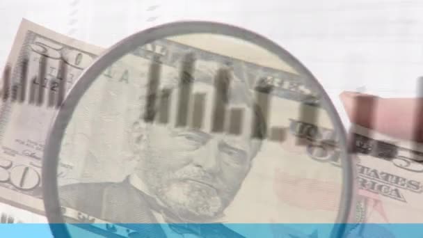 Animazione Dell Elaborazione Dei Dati Attraverso Lettura Banconote Vetro Dollari — Video Stock