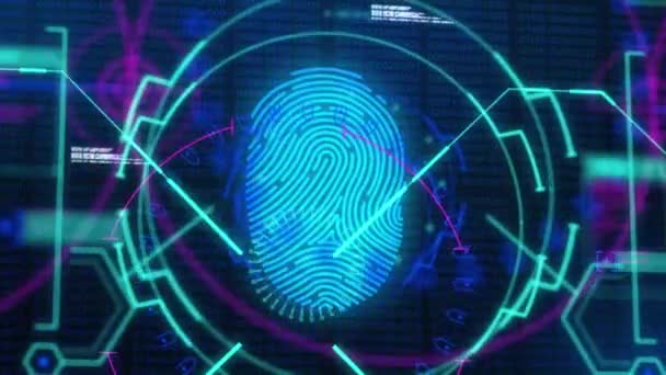 Animation Fingerprint Scanning Data Processing Digital Space Global Digital Security — Stock Video