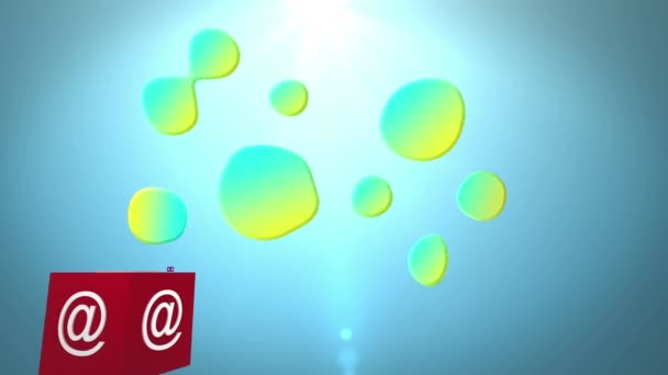 Animação Cubos Com Ícones Manchas Amarelas Verdes Espaço Azul Comunicação — Vídeo de Stock