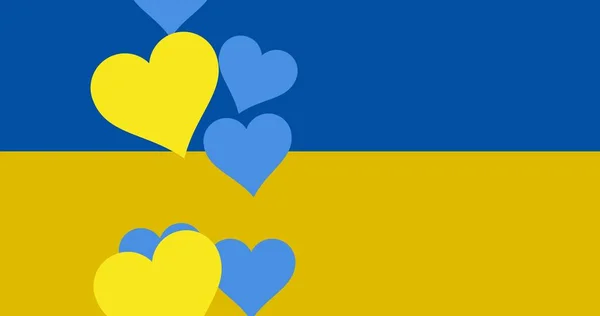 Digital Composite Image Blue Yellow Heart Shapes Copy Space Ukrainian — Stock Photo, Image