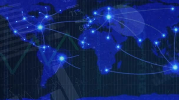 Dünya Haritasında Finansal Veri Işleme Animasyonu Küresel Bağlantılar Veri Işleme — Stok video