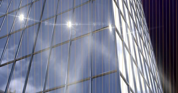Vlekken Licht Hoog Bouwmodel Tegen Een Blauwe Achtergrond Modern Architectuur — Stockfoto