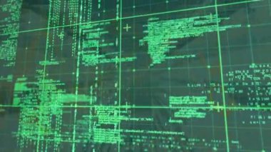 Şebeke arka planında dijital veri işleme animasyonu. küresel veri işleme, bağlantılar, hesaplama ve dijital arayüz kavramı dijital olarak oluşturulmuş video.