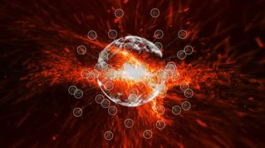 Dünya üzerindeki simgelerle bağlantı ağının animasyonu. küresel çevrimiçi bağlantılar ve dijital olarak oluşturulan veri işleme konsepti.