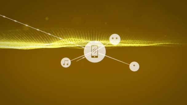 Animation Des Netzwerks Von Verbindungen Mit Symbolen Und Maschen Auf — Stockvideo