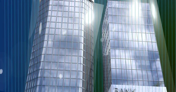 青を背景に2つの背の高い建物モデル上の光のスポット 現代建築と工学の概念は — ストック写真