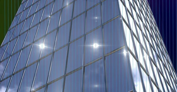 Plamki Ponad Wysoki Model Budynku Niebieskim Tle Nowoczesna Architektura Koncepcja — Zdjęcie stockowe