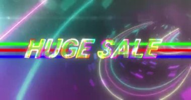 Tünelde hızlı hareket eden ışıklardan yapılan büyük satışın animasyonu. global satışlar, perakende satış, iş ve dijital arayüz kavramı dijital olarak oluşturulmuş video.