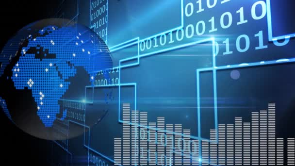 Animation Graph Binary Code Rotating Globe Global Network Communication Data — Stock Video