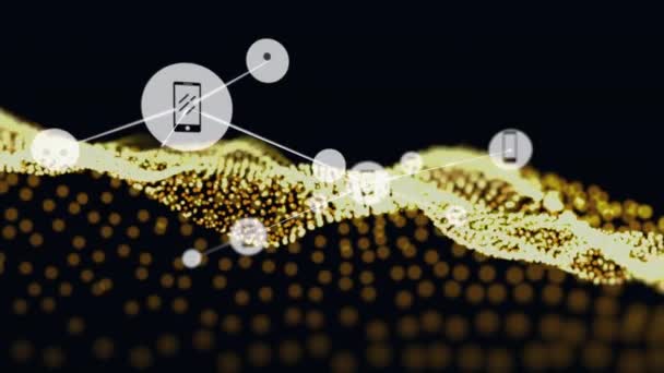 Анимация Сети Соединений Иконками Сетке Черном Фоне Глобальные Подключения Вычислительные — стоковое видео