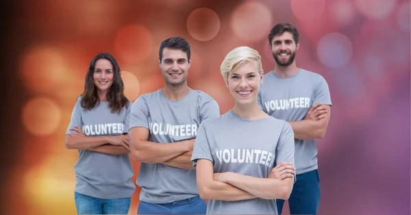 Retrato Diversos Braços Voluntários Cruzados Contra Manchas Luz Fundo Conceito — Fotografia de Stock