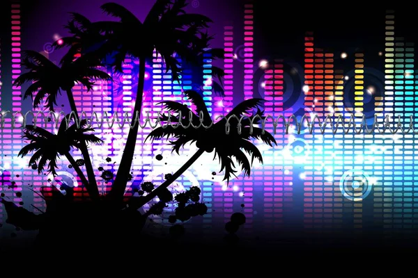 Barbed Wire Silhouette Palm Trees Music Equalizer Black Background Tropical — Stock Photo, Image