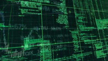 Şebeke üzerinde finansal veri işleme animasyonu. küresel iş, bağlantılar, veri işleme, bilgisayar ve dijital arayüz kavramı dijital olarak oluşturuldu.