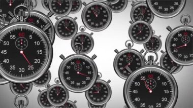 Gri arka planda süzülen ikinci saatlerin animasyonu. Spor ve zaman kavramı dijital olarak oluşturulmuş video ile geçiyor.