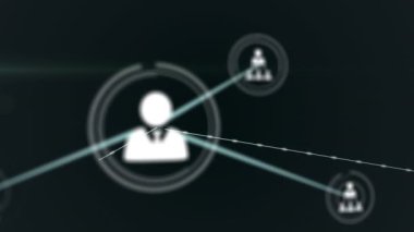 Siyah arkaplan üzerinde insan simgeleriyle bağlantı ağının animasyonu. küresel bağlantılar, bilgisayar ve dijital arayüz konsepti dijital olarak oluşturulmuş video.