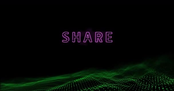 Animation Share Glowing Pink Text Digital Wave Moving Black Background — Stock Video