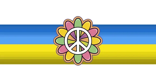 Friedenssymbol Auf Blume Über Gelb Blauer Ukrainischer Flagge Vor Weißem — Stockfoto