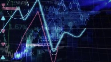 Şebeke üzerinde finansal veri işleme animasyonu. küresel iş, bağlantılar, veri işleme, bilgisayar ve dijital arayüz kavramı dijital olarak oluşturuldu.