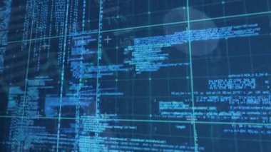 Şebeke üzerinde finansal veri işleme animasyonu. küresel iş, bağlantılar, veri işleme, bilgisayar ve dijital arayüz kavramı dijital olarak oluşturuldu.