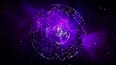 Dünya üzerindeki noktalarla olan bağlantı ağının animasyonu. küresel çevrimiçi bağlantılar ve dijital olarak oluşturulan veri işleme konsepti.