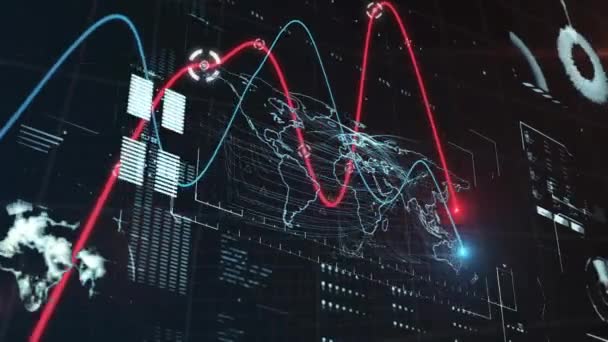 Animation des statistiques et du traitement des données financières sur fond noir. finance mondiale, connexions en ligne et concept de traitement des données vidéo générée numériquement.