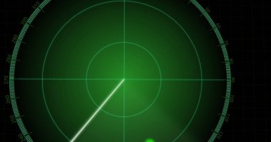 Siyah arkaplanda hareket eden radar görüntüsü. radar ve dijital arayüz konsepti dijital olarak oluşturulmuş görüntü.