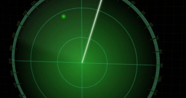 Siyah arkaplanda hareket eden radar görüntüsü. radar ve dijital arayüz konsepti dijital olarak oluşturulmuş görüntü.