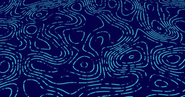 Mavi arka planda kusursuz döngü üzerinde hipnotik hareketlerle ilerleyen mavi çizgi izleri. renk ve hareket kavramı dijital olarak oluşturulmuş görüntü.