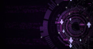 Kapsam taramasında bağlantı ağına sahip oklar görüntüsü. küresel hesaplama, veri işleme, teknoloji ve dijital arayüz kavramı dijital olarak oluşturuldu.