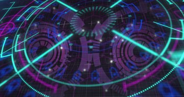 Dürbün taramasında veri işleme resmi. küresel hesaplama, veri işleme, teknoloji ve dijital arayüz kavramı dijital olarak oluşturuldu.