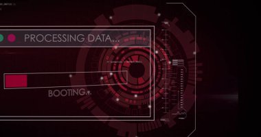 Dürbün taramasında veri işleme resmi. küresel hesaplama, veri işleme, teknoloji ve dijital arayüz kavramı dijital olarak oluşturuldu.