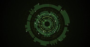 Tarama alanının üzerinde yeşil oklar görünüyor. küresel hesaplama, veri işleme, teknoloji ve dijital arayüz kavramı dijital olarak oluşturuldu.