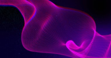 Mor arkaplanda dalgalanan pembe dijital ağ resmi. Desen ve hareket kavramı dijital olarak oluşturuldu.