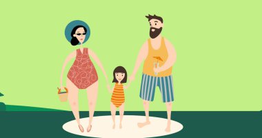 Ailenin el ele tutuşması ve yeşil arka planda mayo giymesi. soyut arkaplan kavramı dijital olarak oluşturulmuş resim.