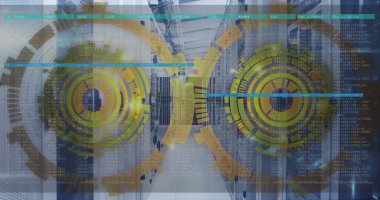 Sunucu odasında veri işleme ve tarama görüntüsü. sunucular ve bulut hesaplama kavramı dijital olarak oluşturuldu.