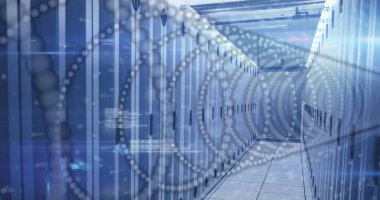 Sunucu odasındaki şekiller ve noktalar. sunucular ve bulut hesaplama kavramı dijital olarak oluşturuldu.