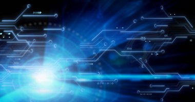 Bilgisayar devre kartından veri işleme görüntüsü. küresel hesaplama, veri işleme, teknoloji ve dijital arayüz kavramı dijital olarak oluşturuldu.