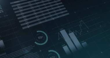 Siyah arkaplanda veri işleme resmi. küresel iş ve dijital arayüz kavramı dijital olarak oluşturulmuş görüntü.